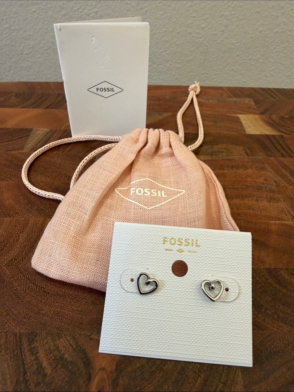 Fossil Stainless Steel Silver Tone Open Heart Stud Earrings